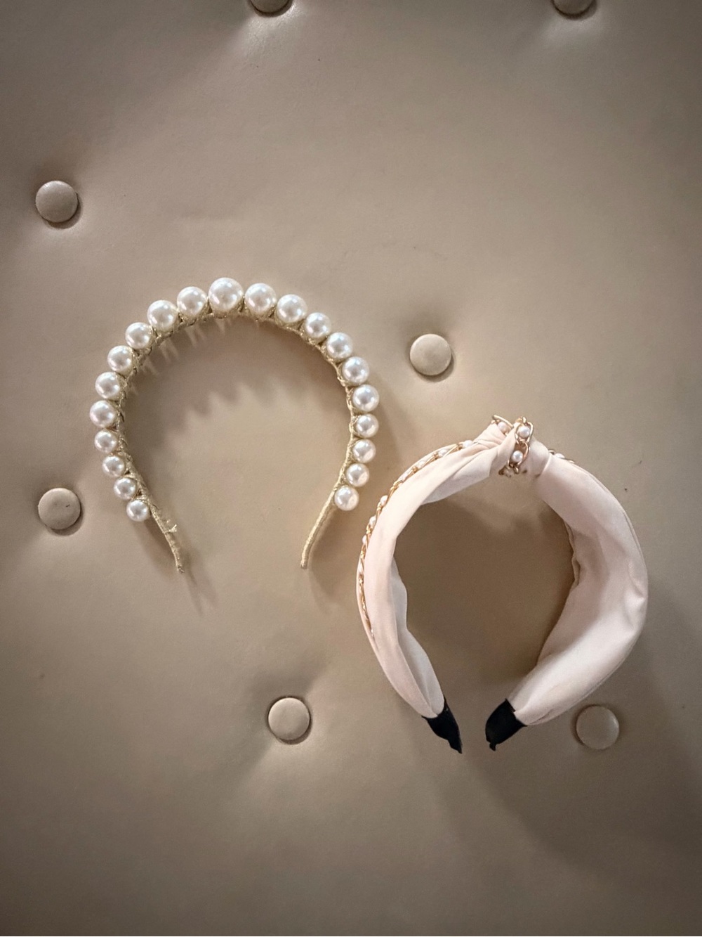 Pearl Embellished & Cream Knotted Headband Set